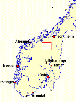 De ligging van Dovrefjell in Noorwegen 